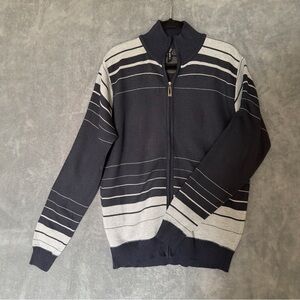 TRUE ROCK Men's Dark Blue and off white Zip Up cardigan Sweater size XL